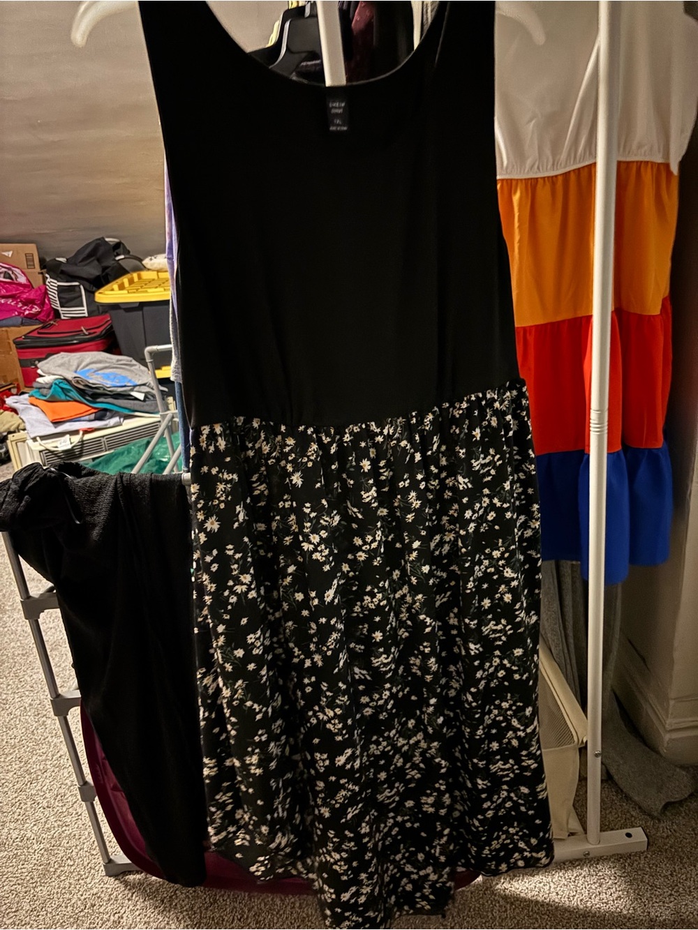 SHEIN Black Sleeveless Maxi Dress with White Floral Skirt